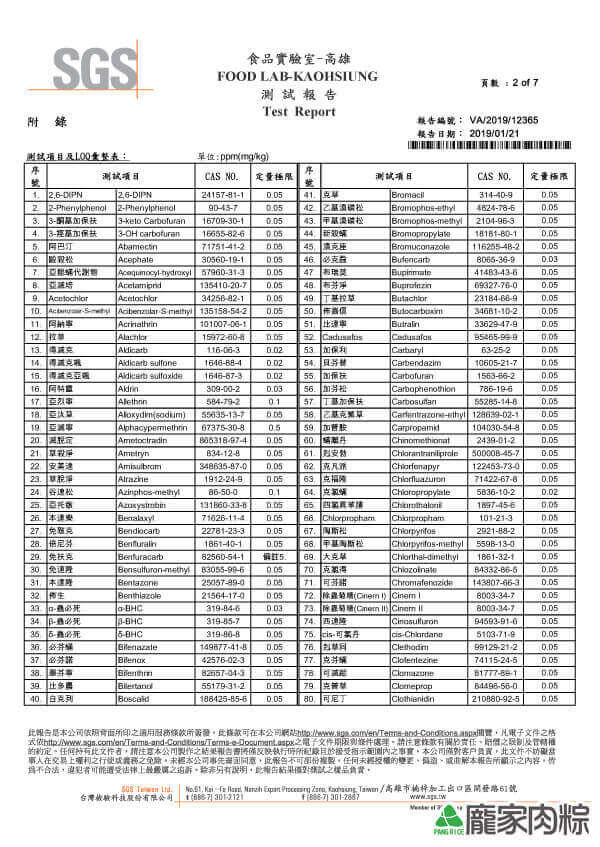 龐家素粽包粽子材料猴頭菇SGS檢驗報告農藥殘留-1