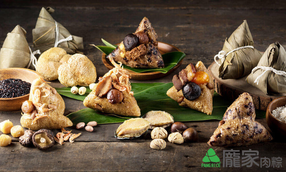 龐家肉粽五種粽子口味,鮑魚粽、干貝粽、素粽