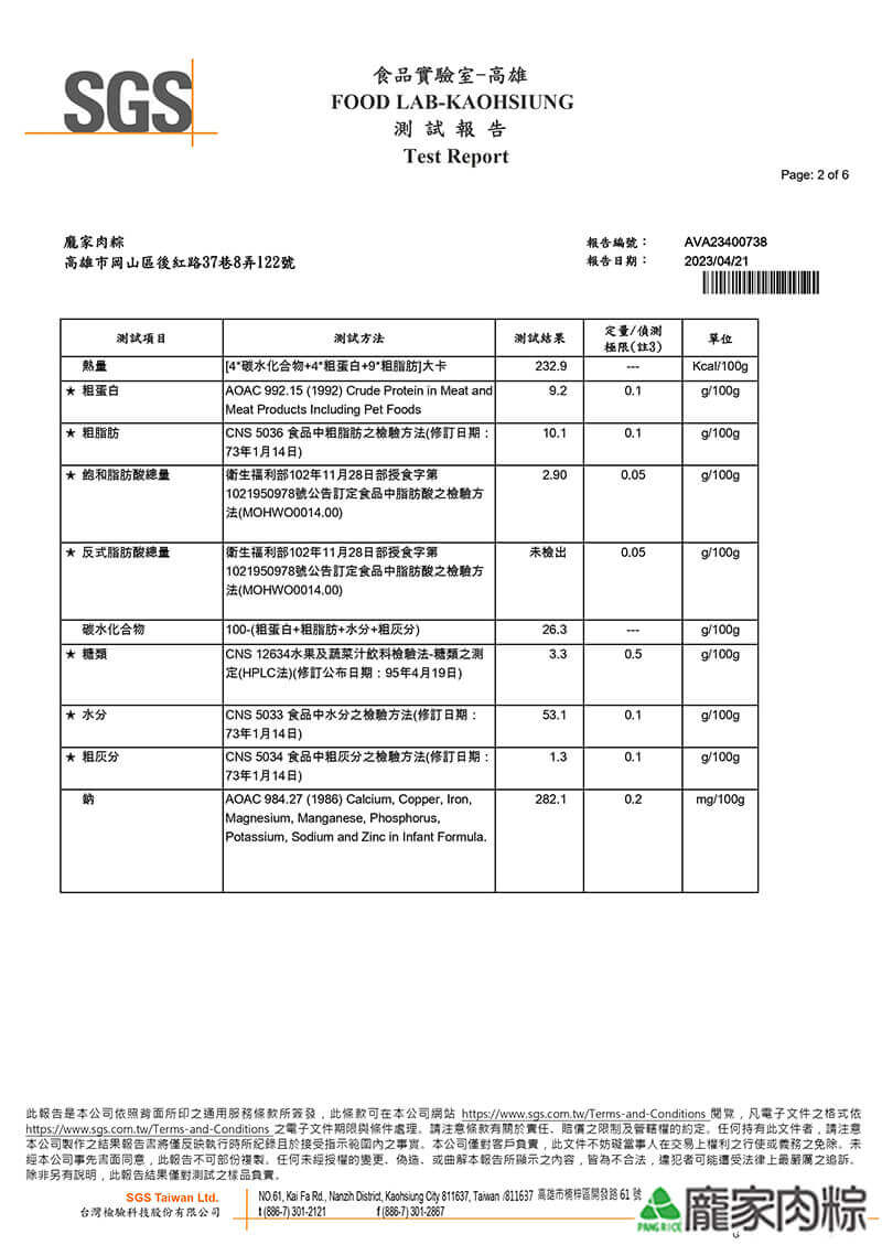 2023-SGS-懷舊蕃喜肉粽-八大營養標示 SGS-懷舊蕃喜肉粽-八大營養標示